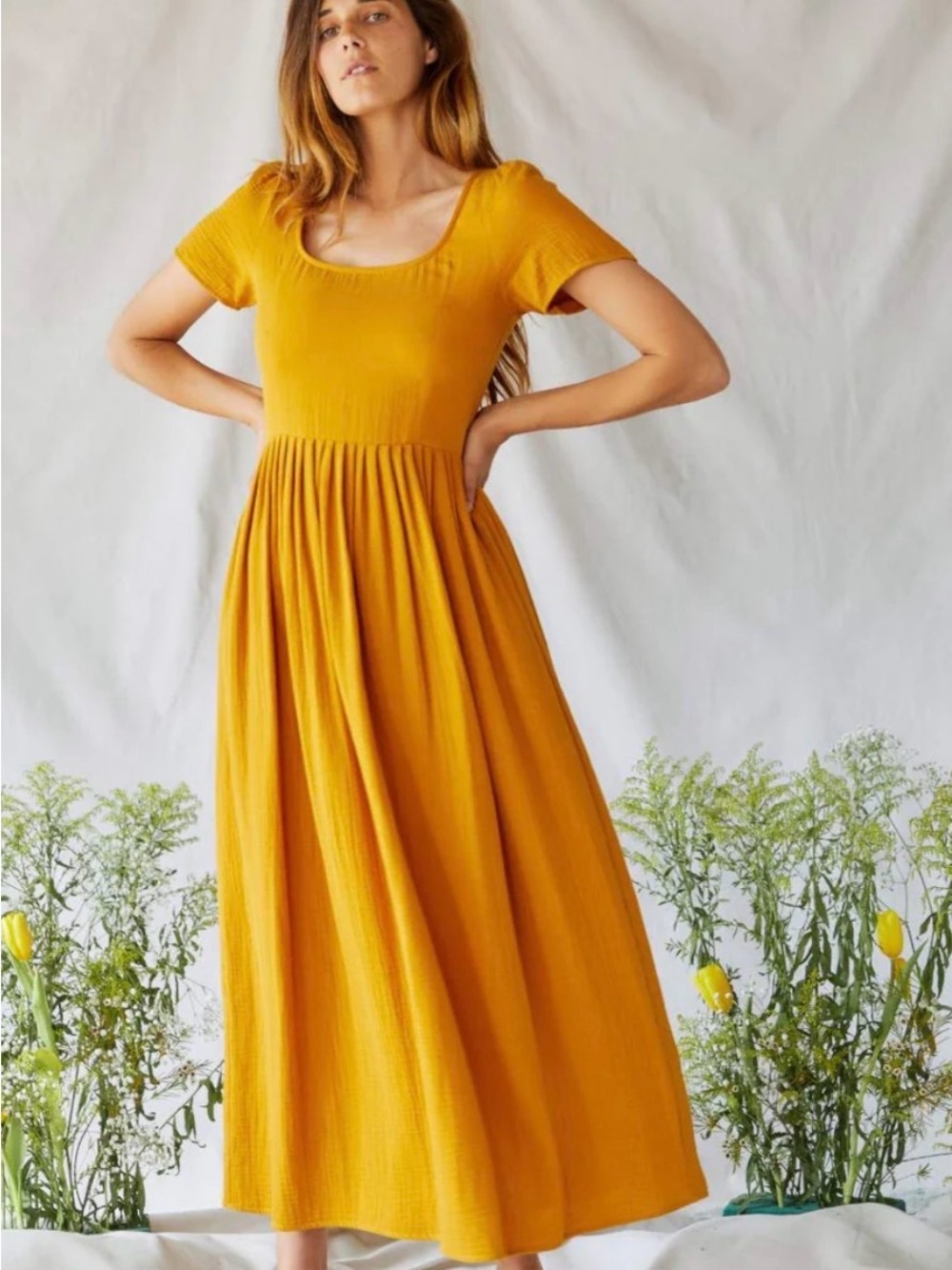 Christy Dawn Mustard Short-Sleeve Maxi Dress